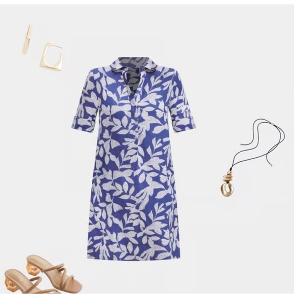 NWT Chicos size 2 Blue Leaf Print Dress - Picture 2 of 12